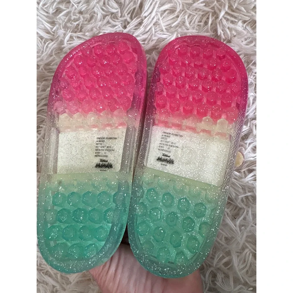 Kids Disney Minnie Mouse Daisy Duck Jelly Sandals Glitter Pink Aqua Size 11 NWOT